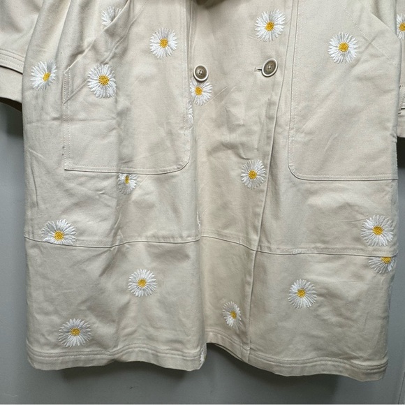 Anthropologie Maeve Embroidered Daisy Trench Coat Size 22 Cotton Hemp - Picture 8 of 16